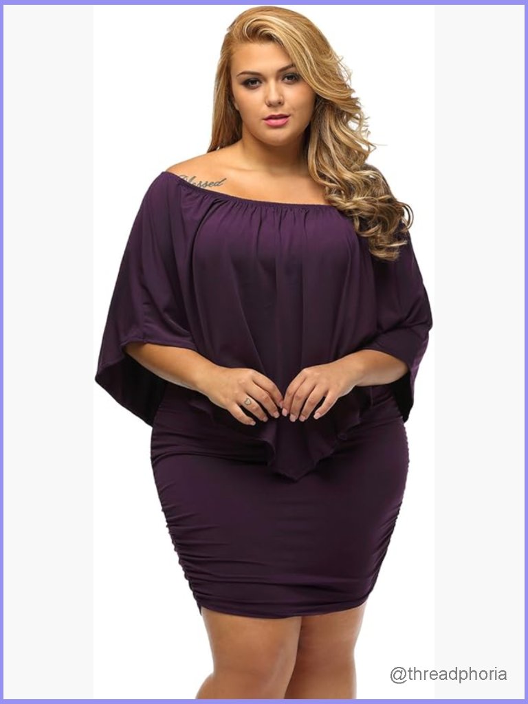 Sexy Off Shoulder Ruffle Layered Plus Size Mini Dress, A-Line, 3/4 Sleeve
